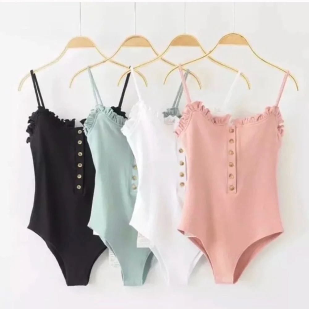 SOLD OUT The Cutest White Ribbed Button Ruffled Bodysuit - Picture 4 of 6